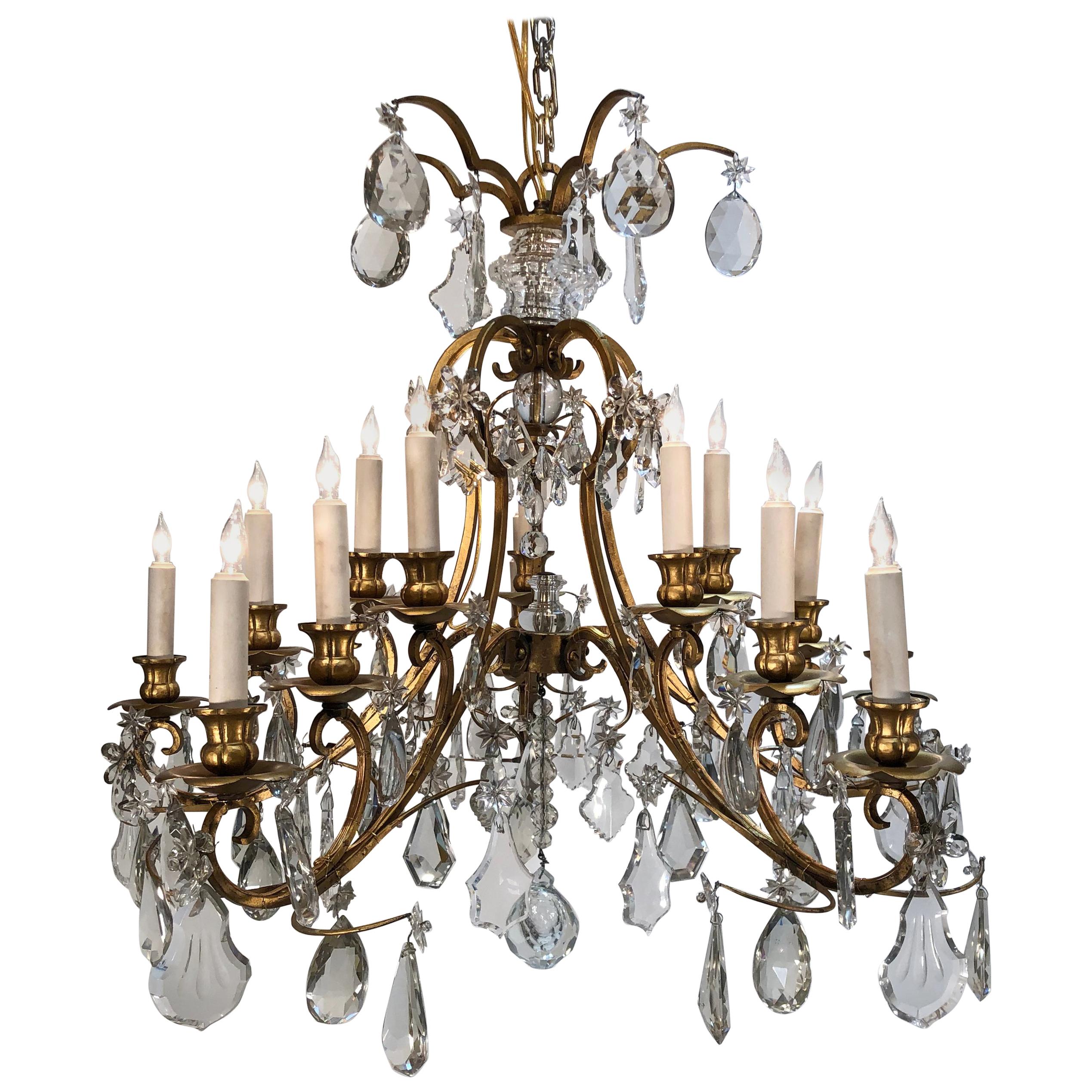 20th Century Gilt Iron and Crystal 15 Light Caldwell Chandelier
