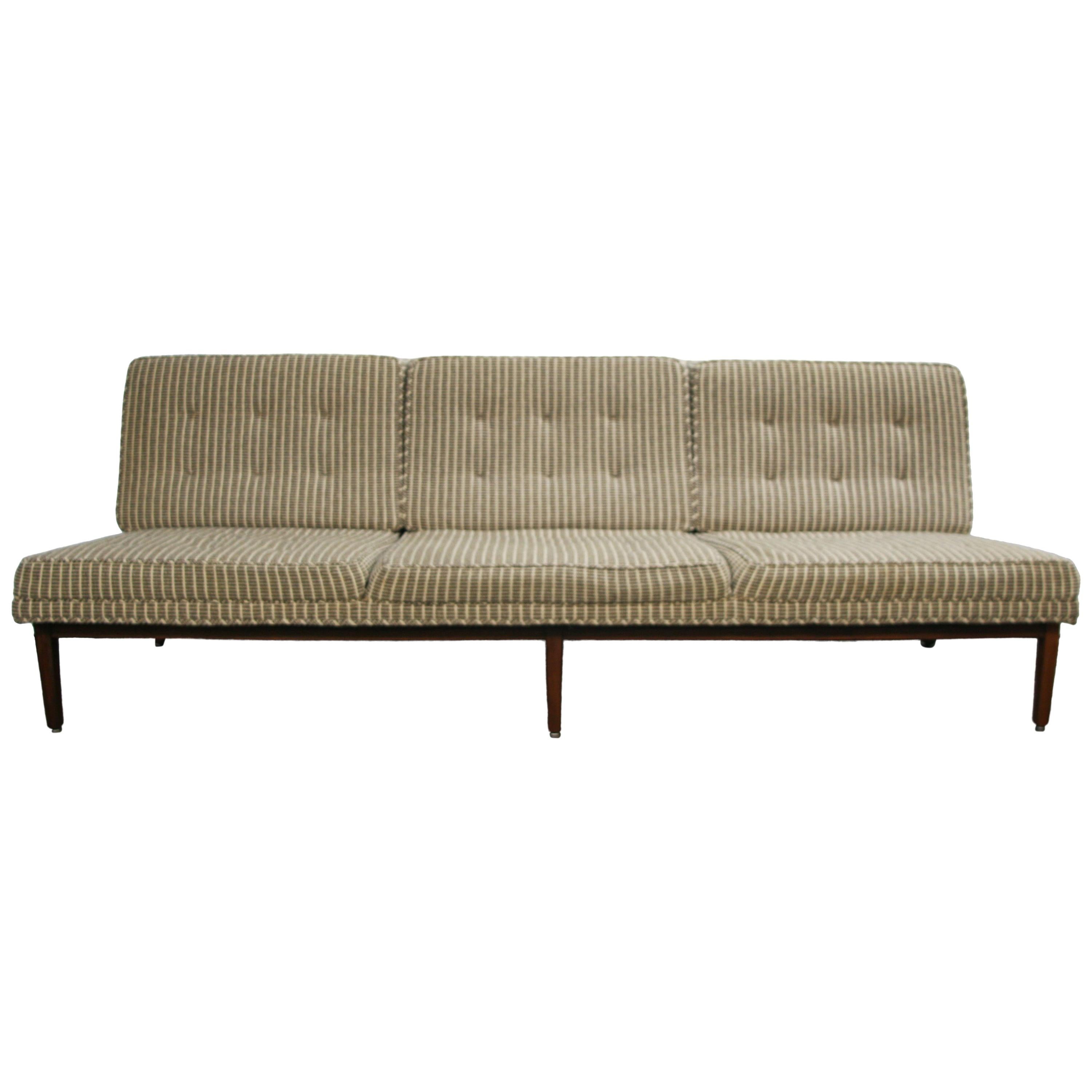 Midcentury Florence Knoll Sofa #53 T Three-Seat Solid Teak Base Wool Upholstery