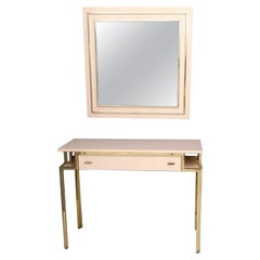 Postmodern Pale Pink Formica and Brass Console with Wall Mirror, Italy