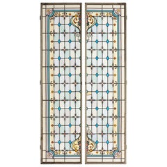 Pair of Leaded and Painted Glass Shutters, France, circa 1890