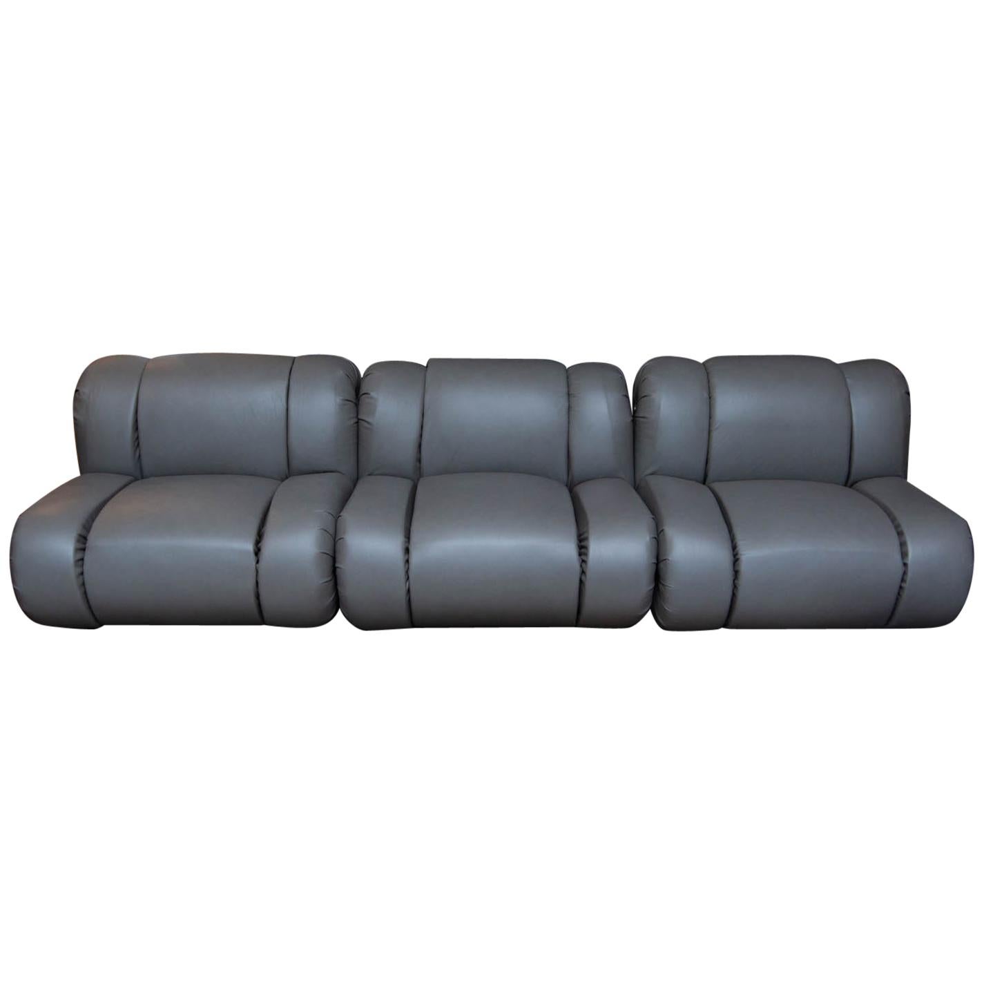 Mario Bellini Style Leather Sectional Sofa For Sale