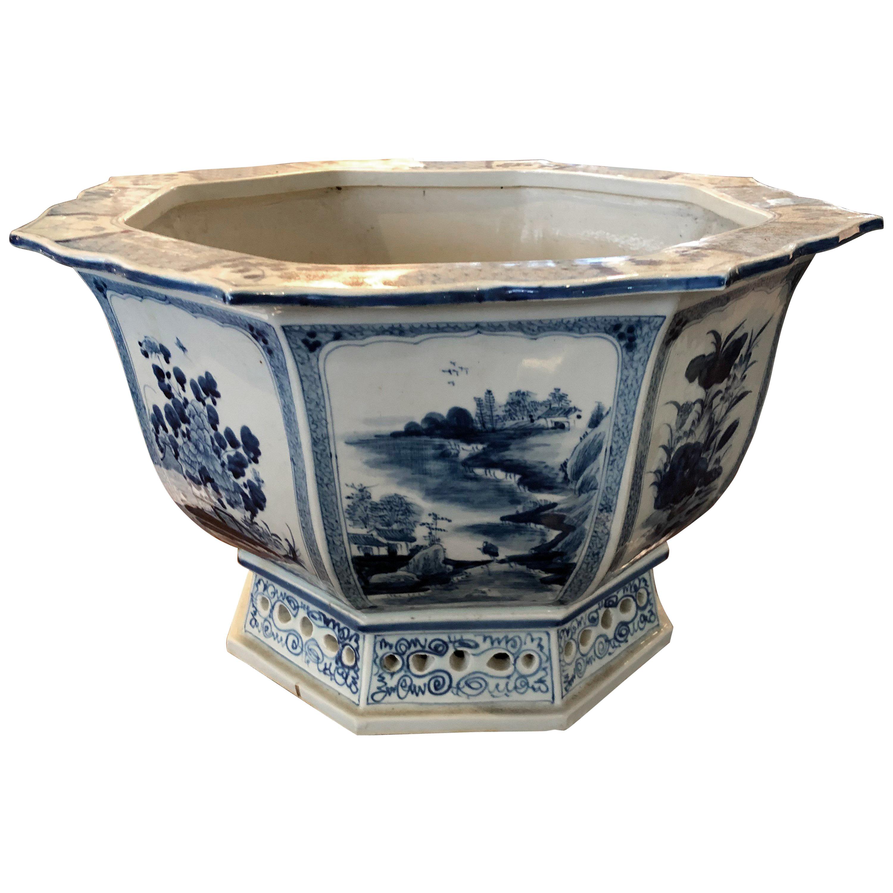 Octagon Blue and White Chinese Bowl