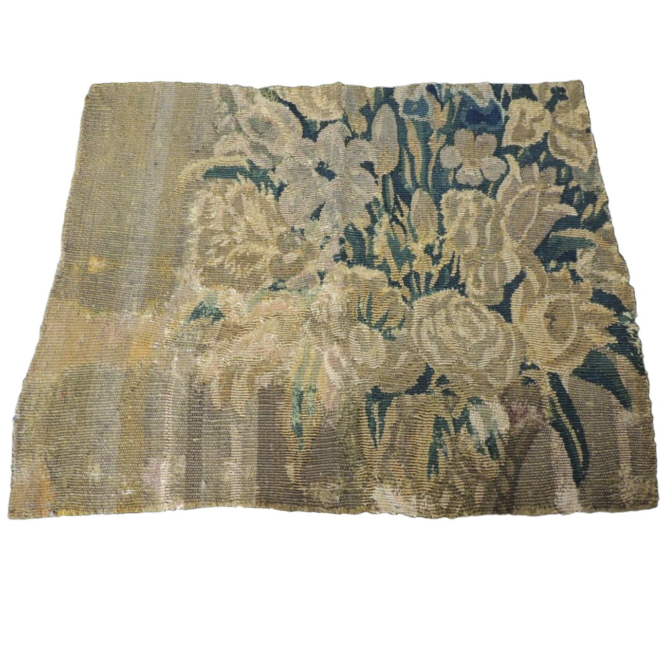 19th Century Green and Gold Verdure Tapestry Fragment