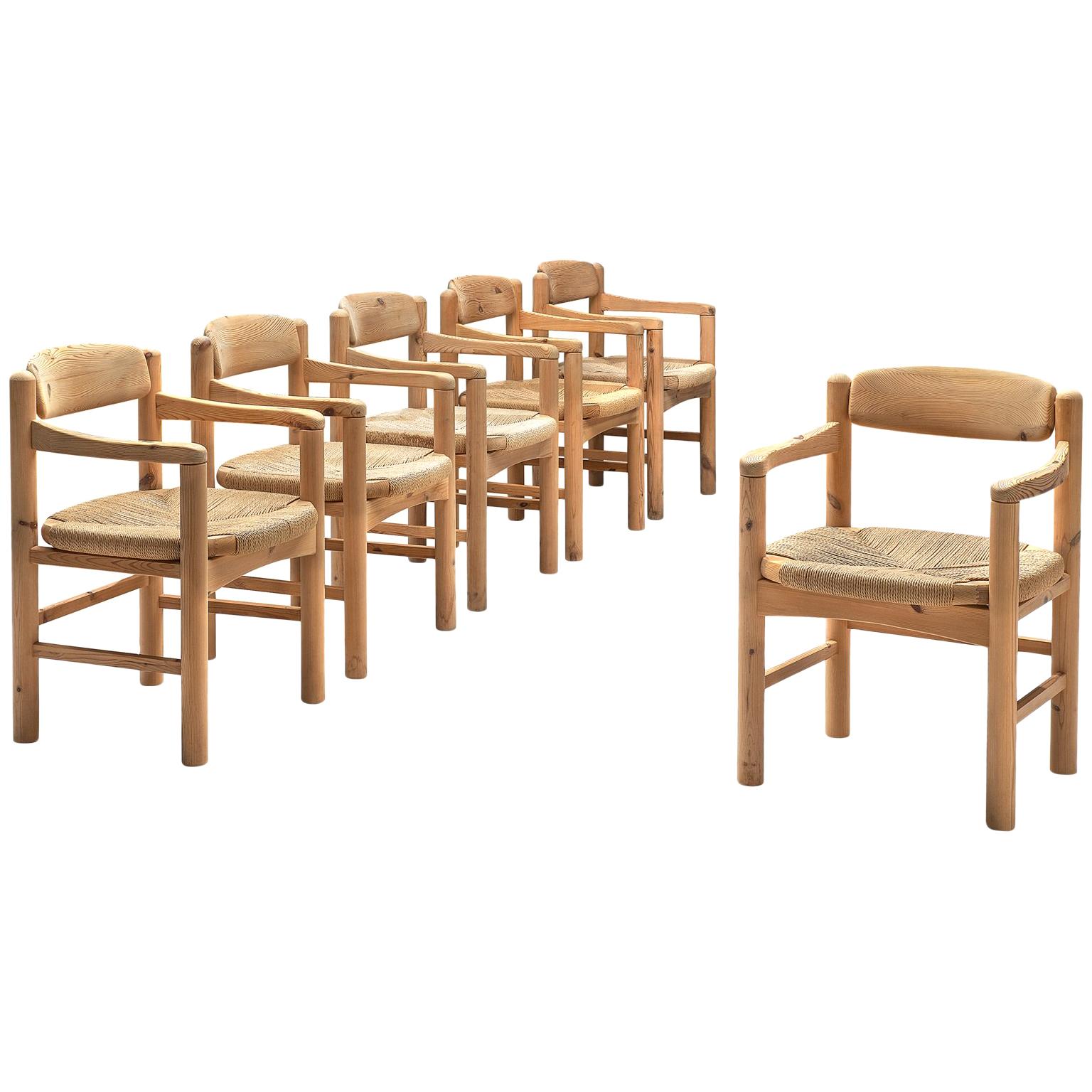 Rainer Daumiller Set of Six Armchairs in Solid Pine and Cane