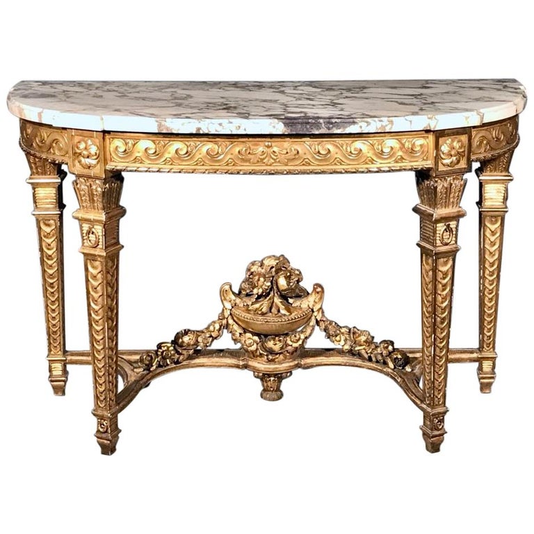 Large 19th Century French Louis XVI Giltwood Console Table with Marble ...