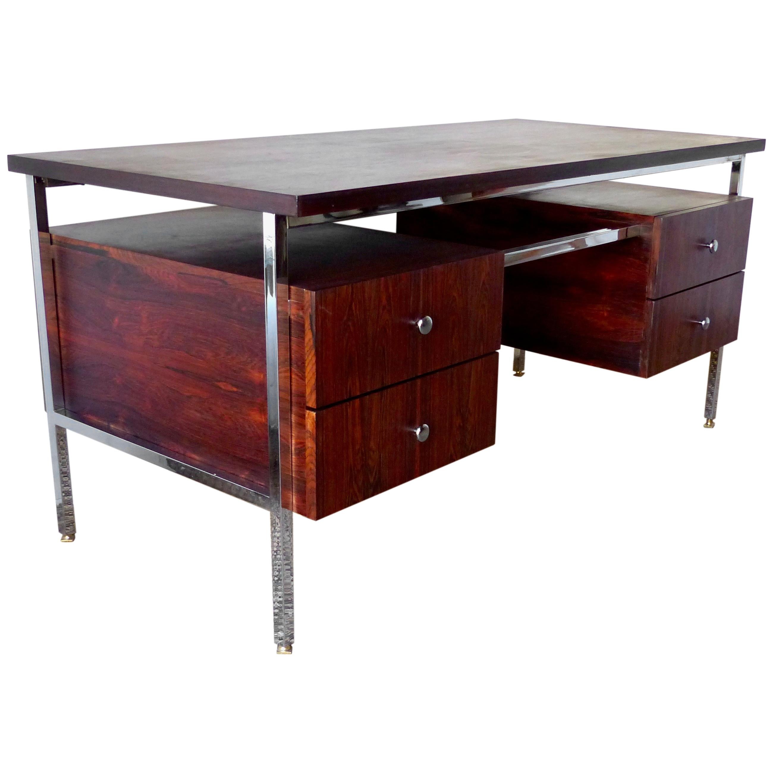 Executive Desk in Chromed and Rosewood, circa 1970 For Sale