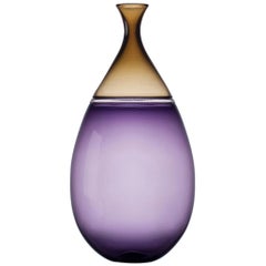 Modernist Hand Blown Glass Vase in Indigo and Smoky Topaz by Vetro Vero
