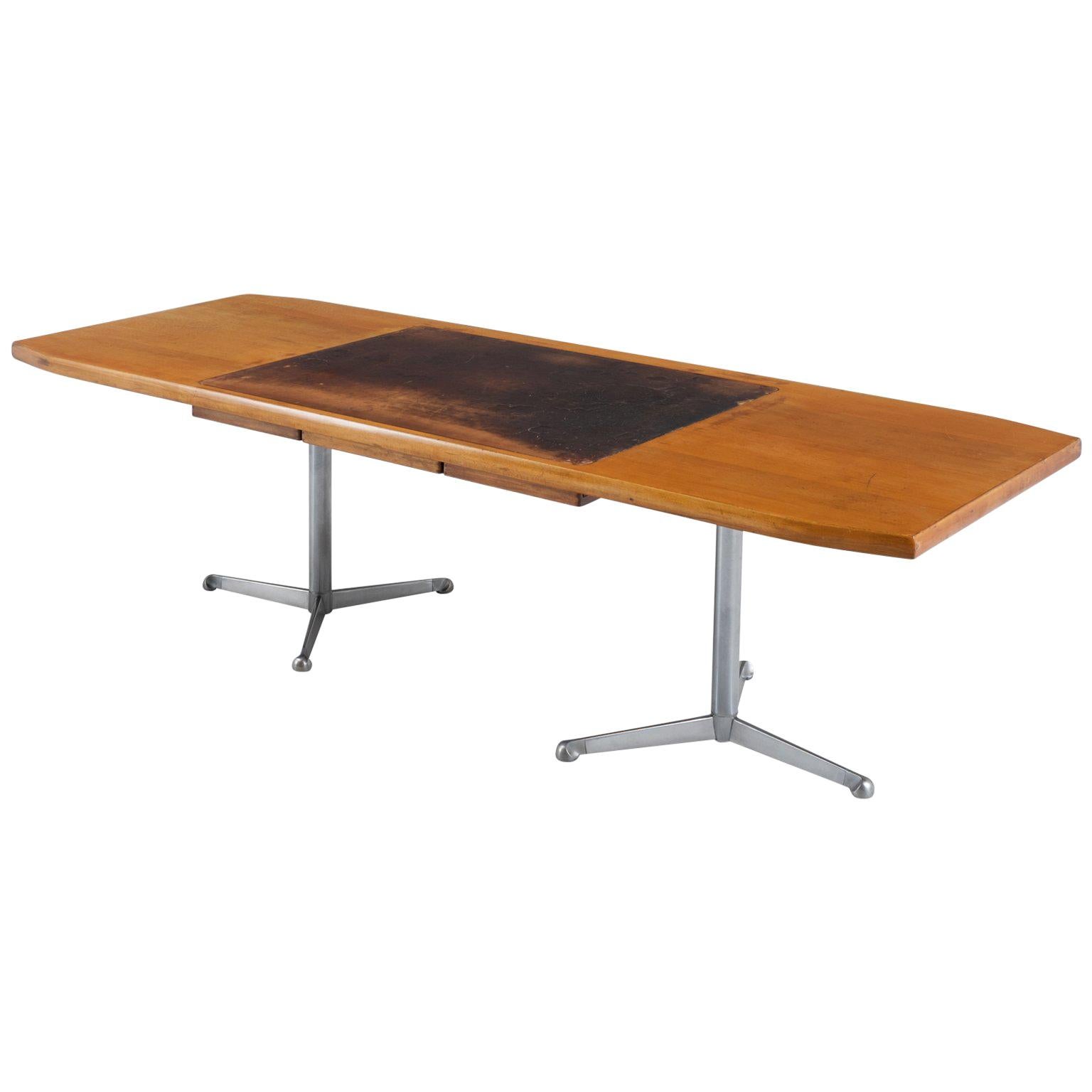 Early Osvaldo Borsani Writing Desk With Patinated Leather Inlay At