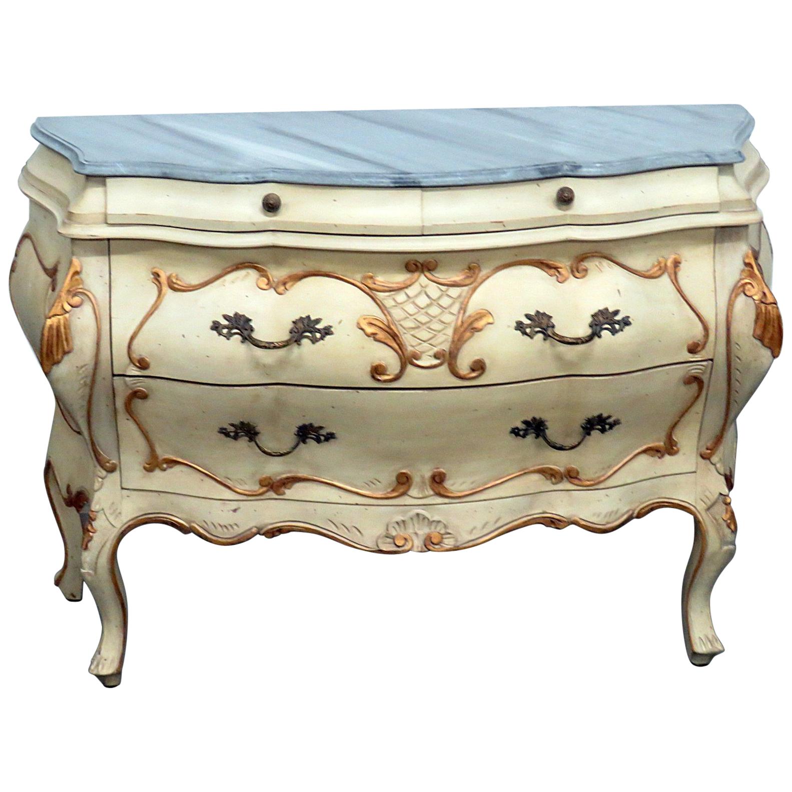 Italian Faux Marble Painted Florentine Bombe Commode Dresser Buffet For Sale