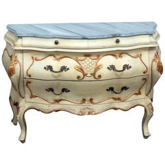 Italian Faux Marble Painted Florentine Bombe Commode Dresser Buffet