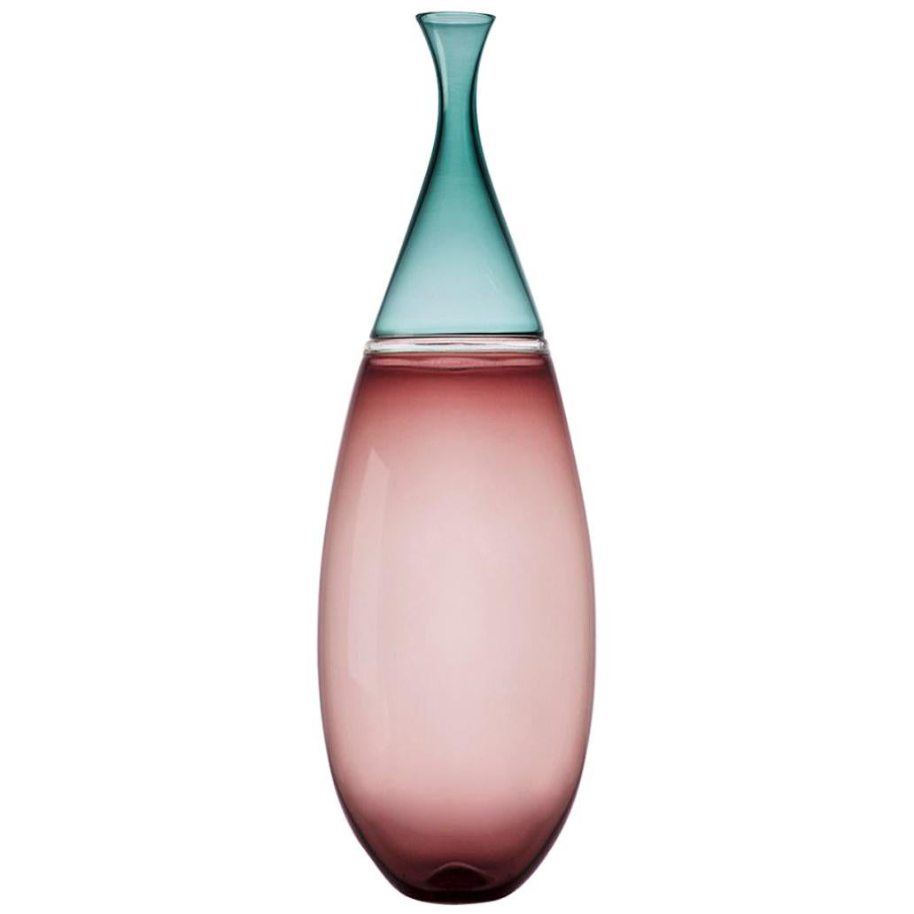 Tall Hand Blown Glass Vase in Rose and Tourmaline by Vetro Vero