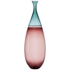 Tall Hand Blown Glass Vase in Rose and Tourmaline by Vetro Vero