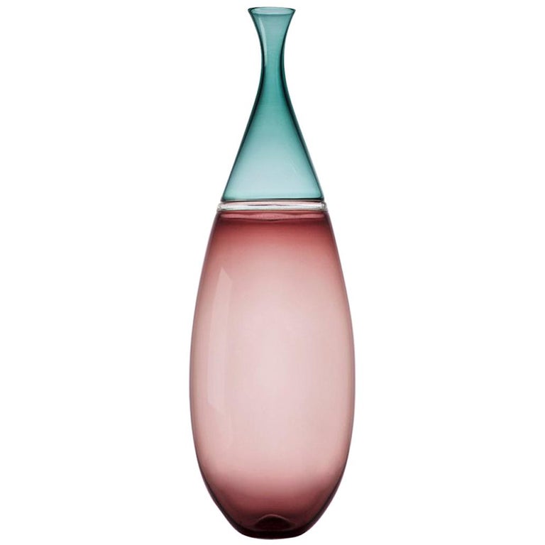 Tall Hand Blown Glass Vase In Rose And Tourmaline By Vetro Vero