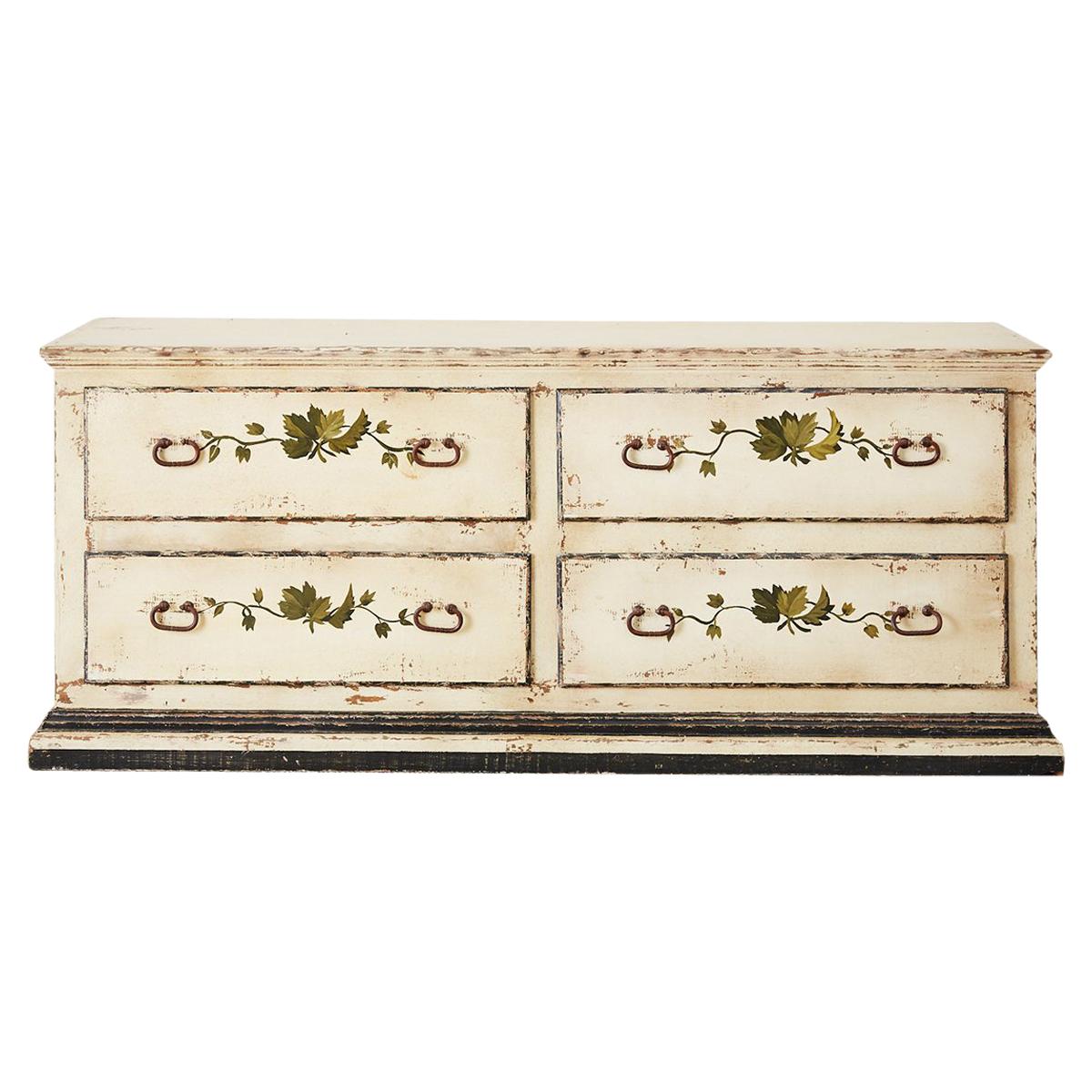 Country Italian Painted Four-Drawer Commode or Sideboard