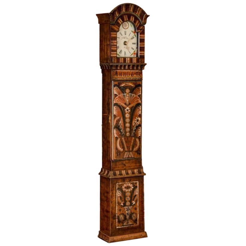Antique Swedish Allmoge Painted Grandfather Clock