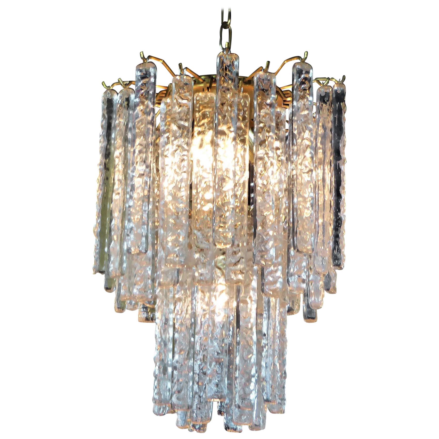 1960s Modernist Mazzega Murano Textured Crystal Chandelier