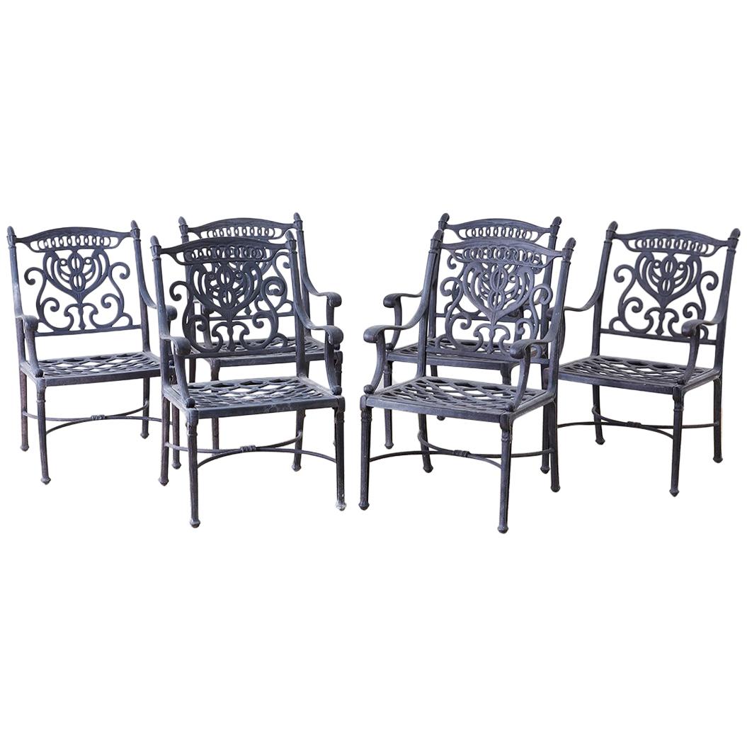 Set of Six Neoclassical Style Cast Iron Garden Chairs