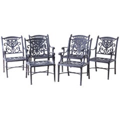 Set of Six Neoclassical Style Cast Iron Garden Chairs