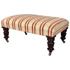 Antique 19th Century William IV Centre Footstool with Newly Upholstered Cushion Top