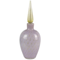 Alfredo Barbini Murano 1950s Purple Gold Flecks Italian Art Glass Perfume Bottle