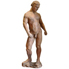 Midcentury Plaster Maquette Sculpture of a Nude Male Study