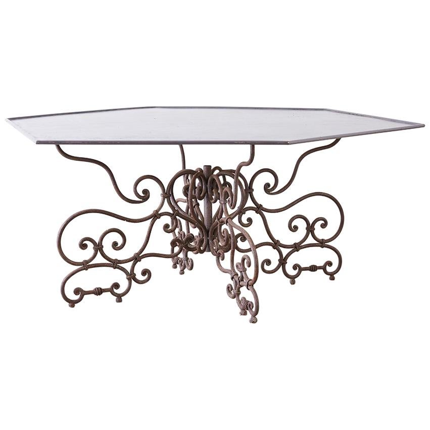 Spanish Iron Patio Garden Table with Hexagonal Top at 1stDibs