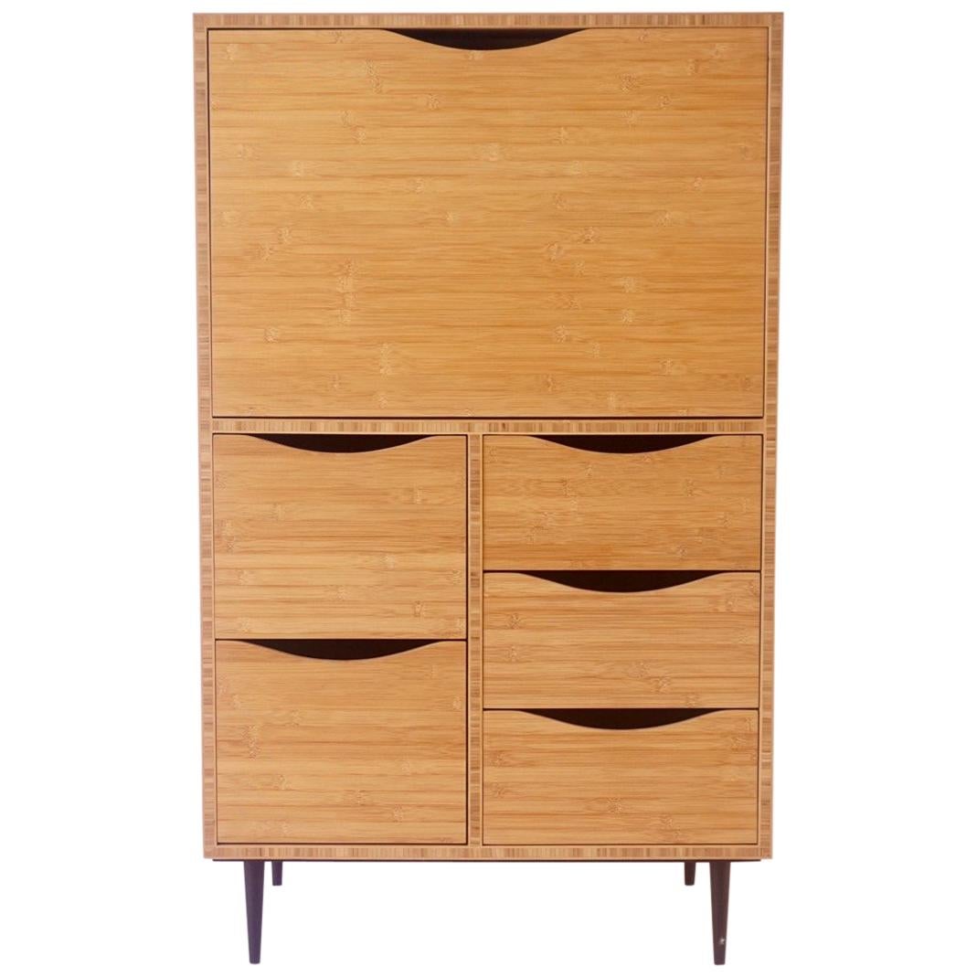 Bamboo Secretary Cabinet Desk with Turned Bronze Legs and Bronze Hinges