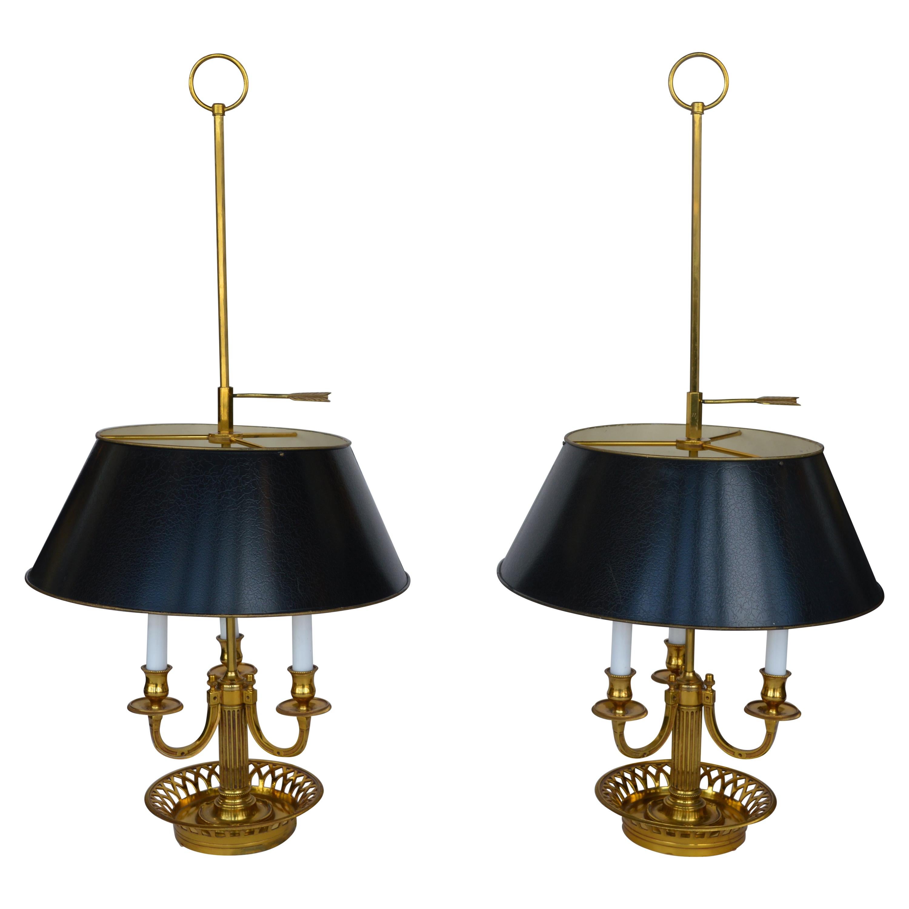 Pair of Brass Tole Table Lamps For Sale