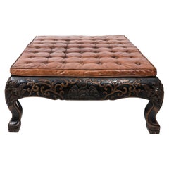 Carved Leather Tufted Ottoman