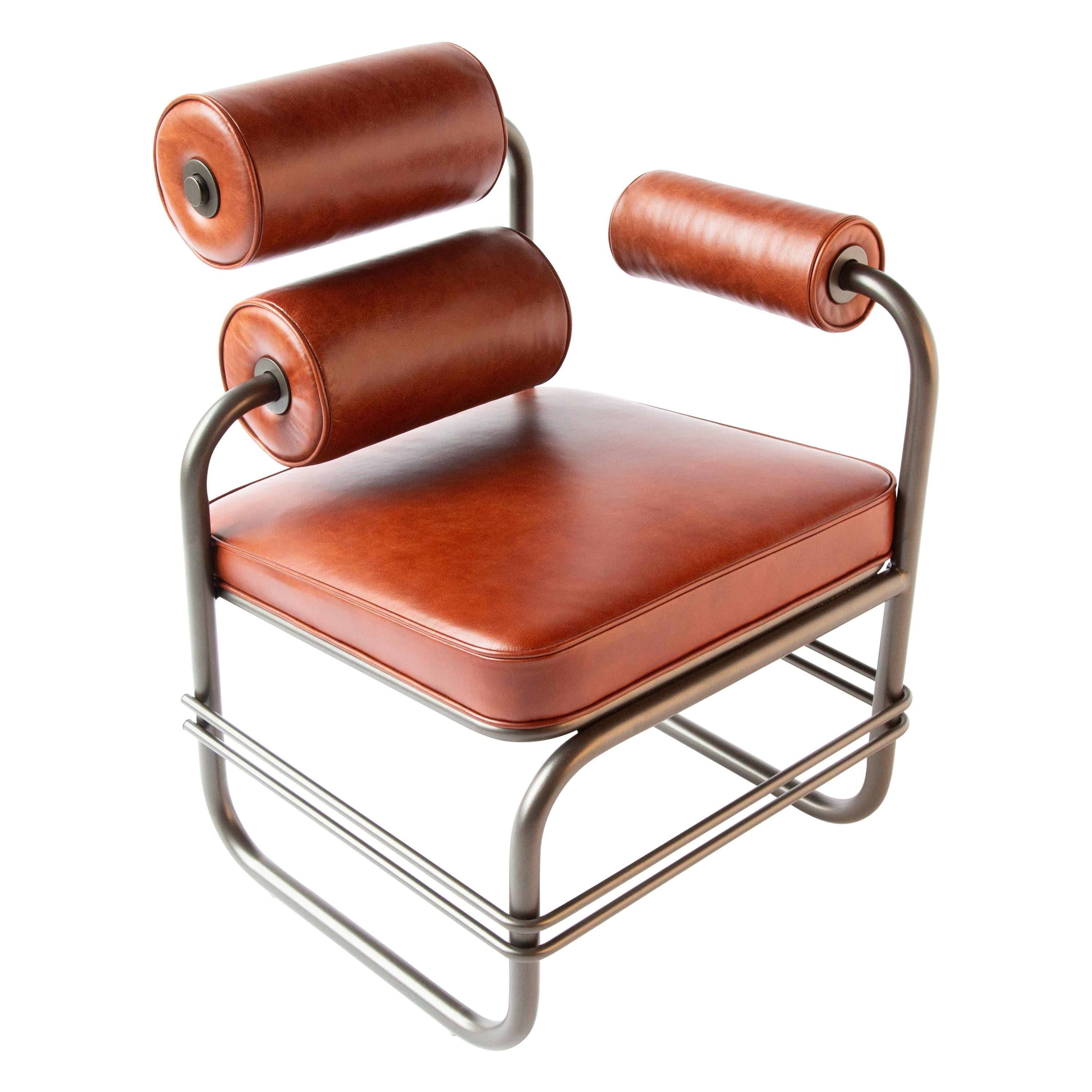 Nautilus Leather Lounge Chair, Powder Coated Steel, Jordan Mozer, USA 1985/2015 For Sale