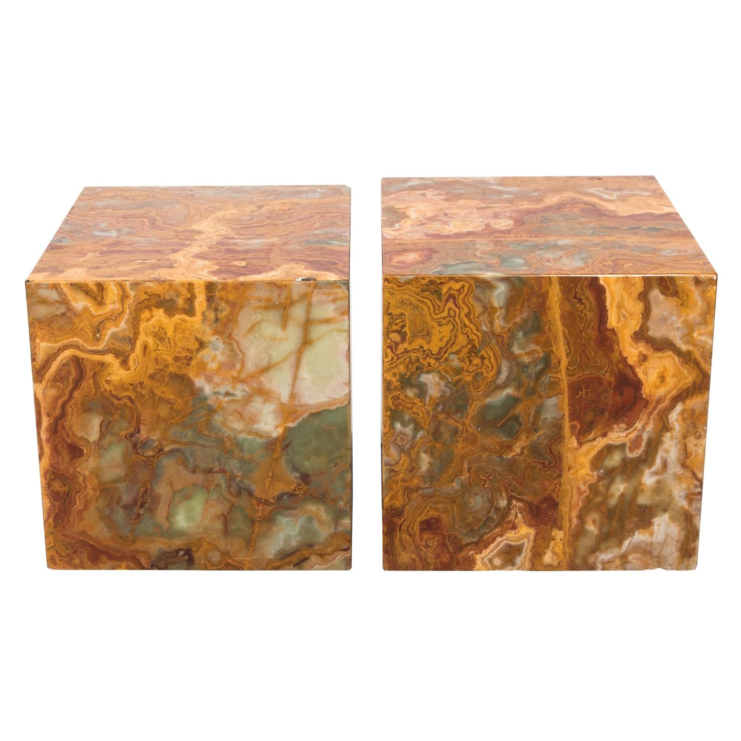 Pair of Cubed Marble Side Tables