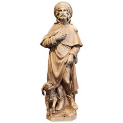 Antique 19th Century French Patinated Terracotta Sculpture of Saint Roch with Savior Dog