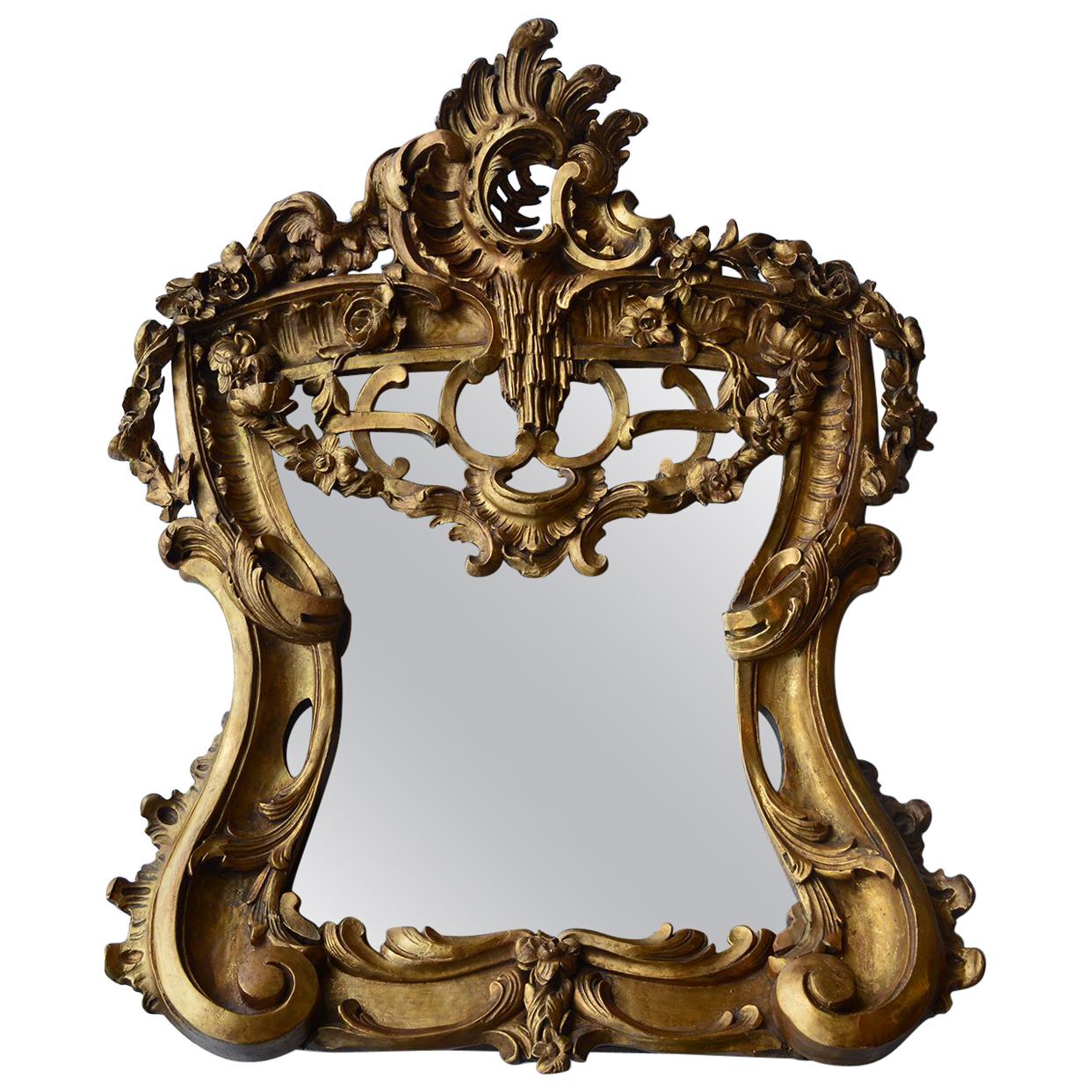 Handgeschnitzter Holzspiegel aus dem späten 18. Jahrhundert im Angebot