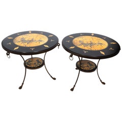 Pair of Round Decoupage Chinoiserie Center Tables
