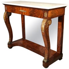 French Empire Console Table with Mirror Back and Carrara Marble Top