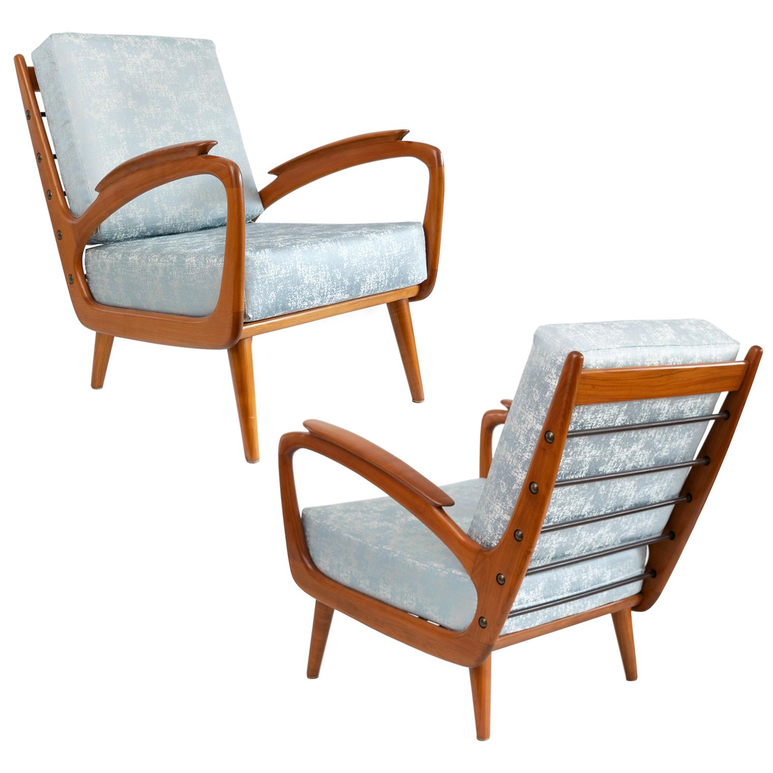 Pair of Sprij Vlaardingen Midcentury Cherry Lounge Chairs, Holland