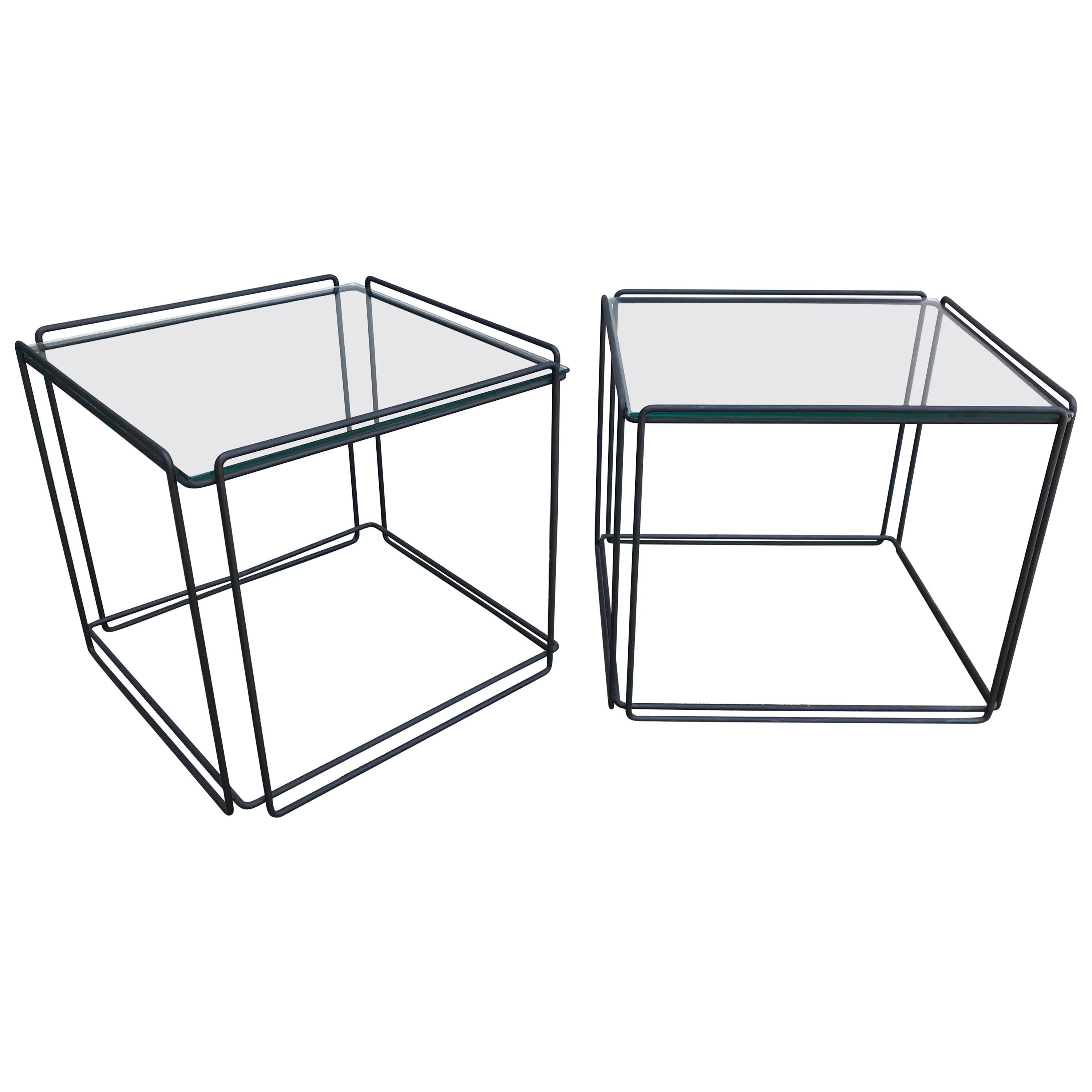 Pair of Mid-Century Modern Metal and Glass Side Tables by Max Sauze, 1970s