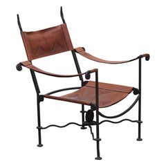 Unique Sculptural Egyptian Woven Leather and Cast Iron Throne Lounge Chairs