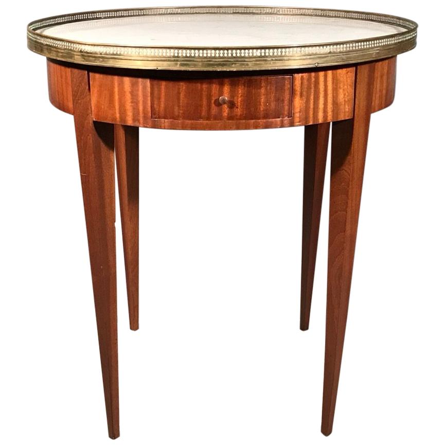 French Mahogany Bouillotte Table with Marble Top and Full Brass Gallery