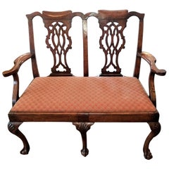 Antique Irish George II Chippendale Mahogany Double Chair Back Settee