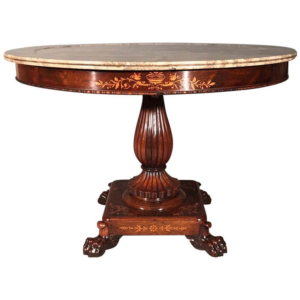 Mid-19th Century French Rosewood and Marquetry Gueridon Table with Marble Top