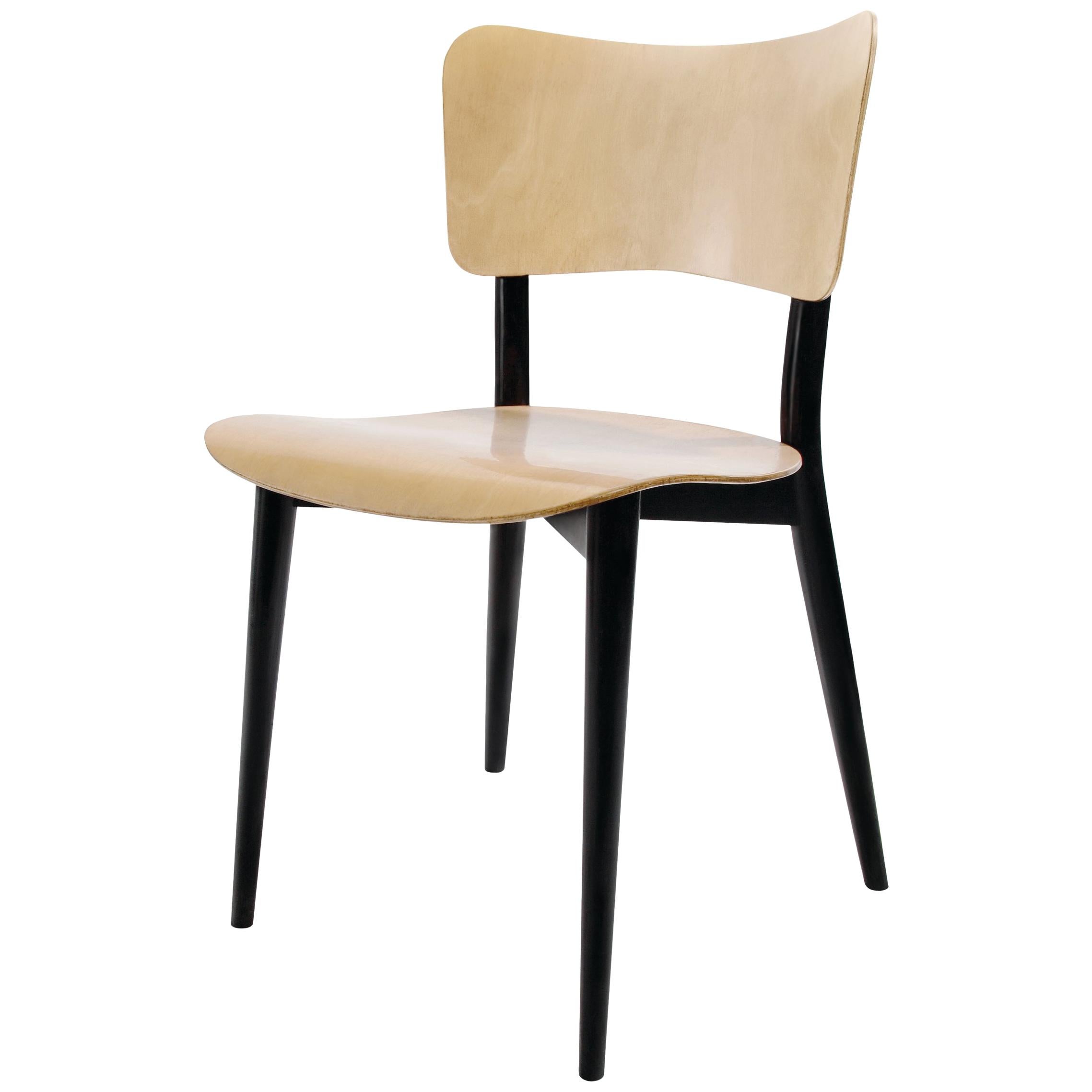 Max Bill Cross Frame Chair, Black Beech Frame/Natural Birch Plywood Seat&Back For Sale