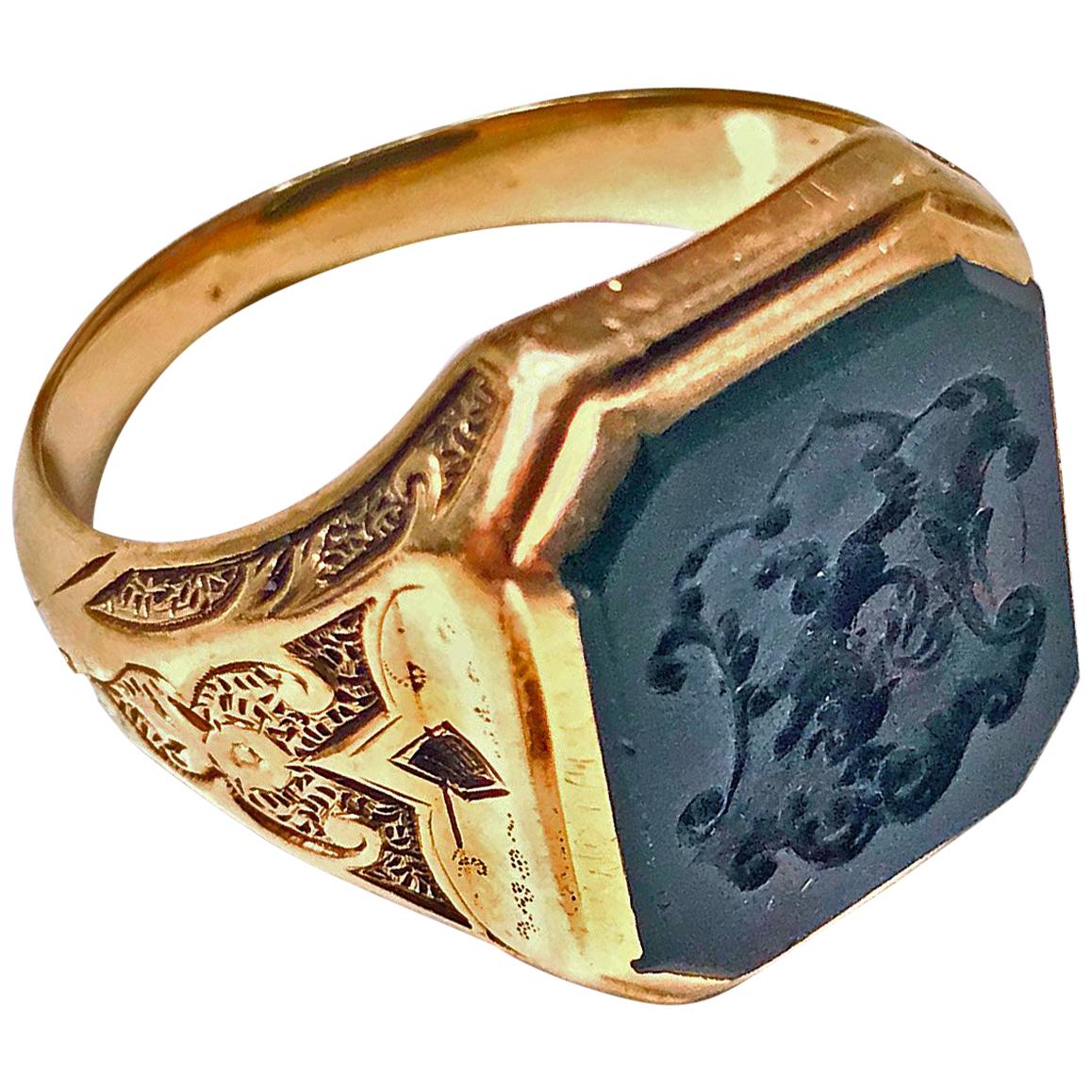 Antique 18-Karat Bloodstone Signet Ring, circa 1880