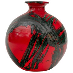 Large Ceramic Midcentury Bulbous Red Vase, Italy 1960s