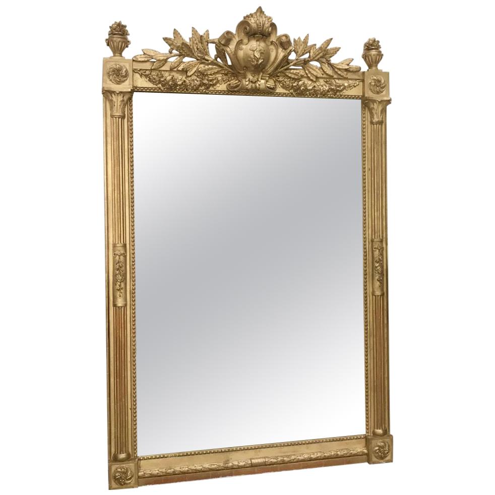 Late 19th Century French Giltwood Overmantle Mirror with Original Mirror Glass For Sale