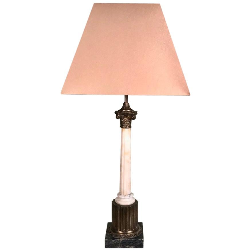 Single Vintage Corinthian Column Lamp in Marble and Brass For Sale