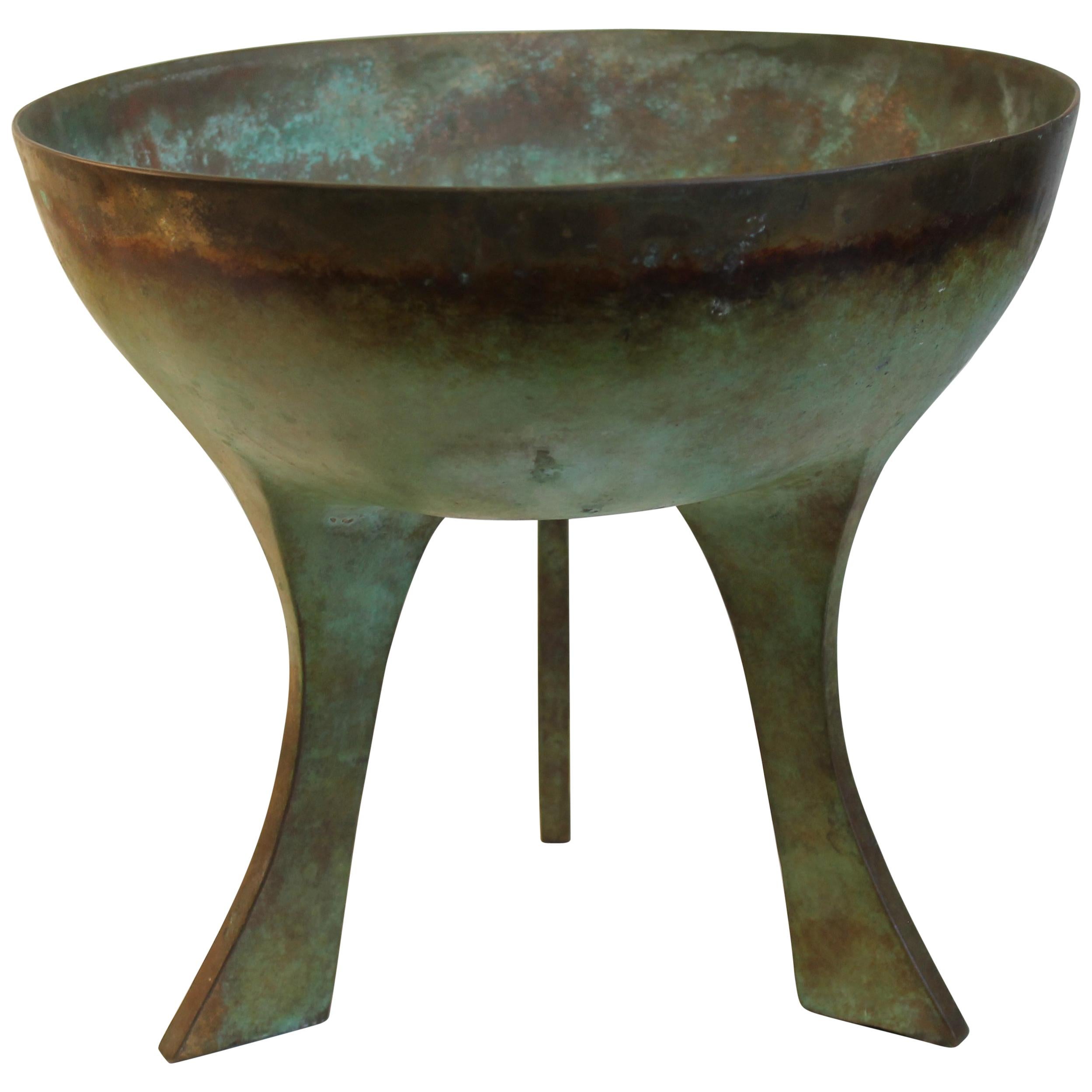 Signed Modernist Bronze Footed Bowl