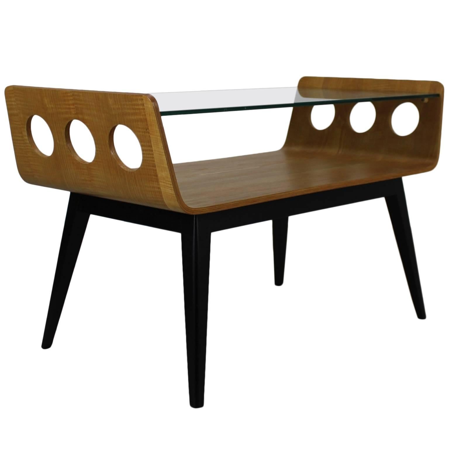 Dutch Design 1950s Bentwood Coffee Table with Glass Top For Sale