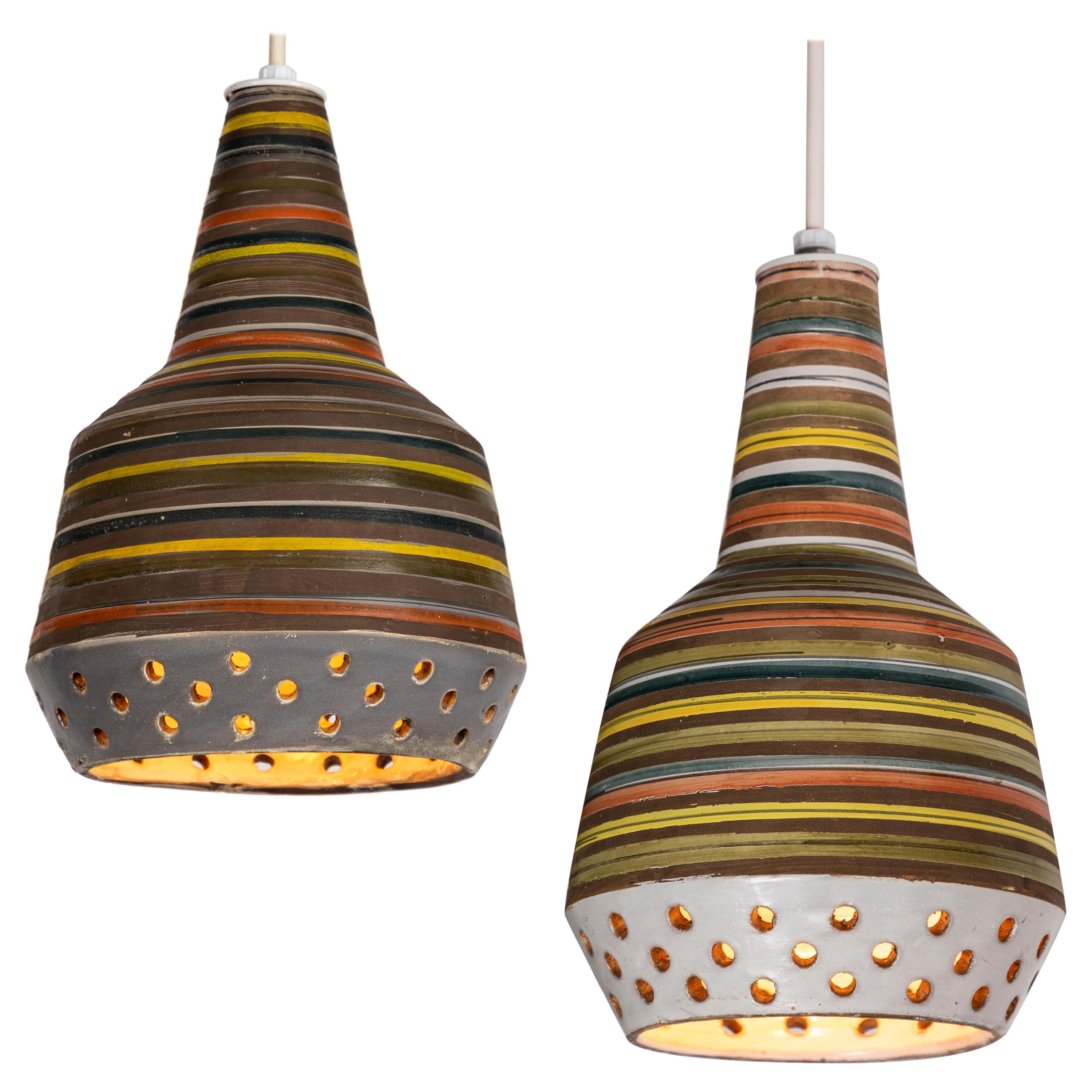 1950s Aldo Londi Ceramic Bitossi Pendant Lamp for Italian Raymor