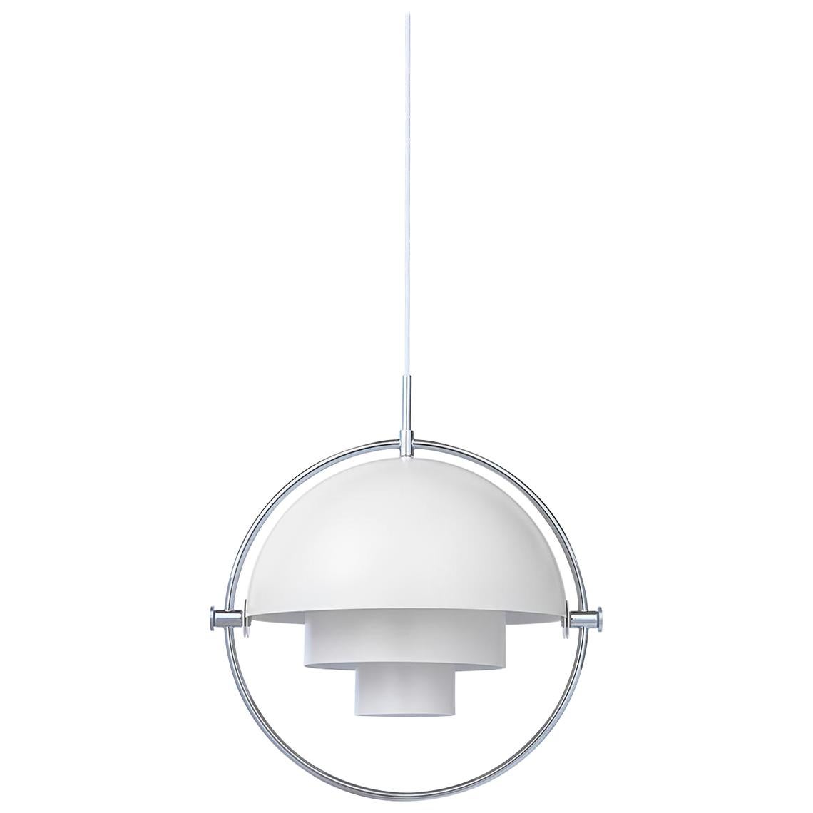 Lampe à suspension multi-lites, chrome, blanc en vente